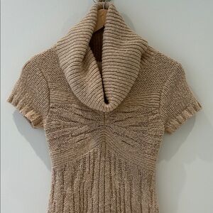 Cozy Tan Cowl Neck Short Sleeve Sweater by BCBG